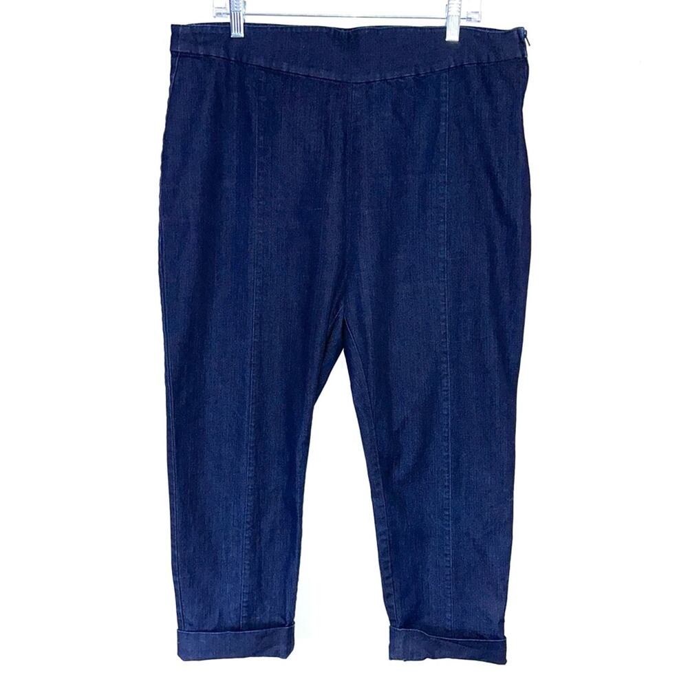 ModCloth Dark Wash Denim Center Seam Cropped Retro Pull On Capris Size 1X